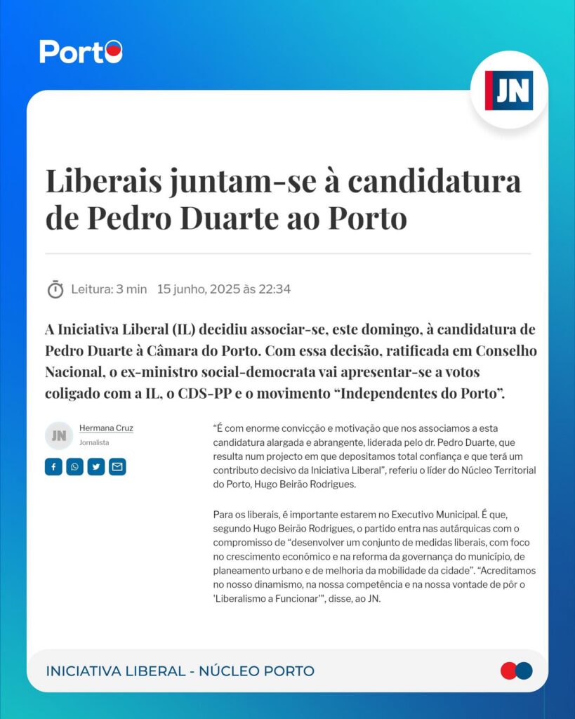 IL integra coligação liderada por Pedro Duarte à Câmara do Porto